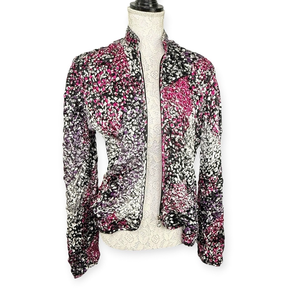 MSK Crinkle Evening Sequined Jacket Multicolor Abstract Rhinestone Pull Sz S EUC